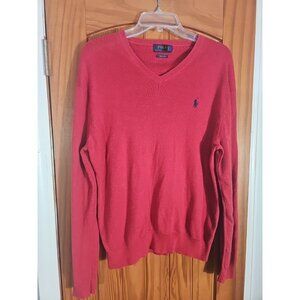 Polo Ralph Lauren Vintage Mens V-neck Cotton Knit Sweater Size L (HL174)